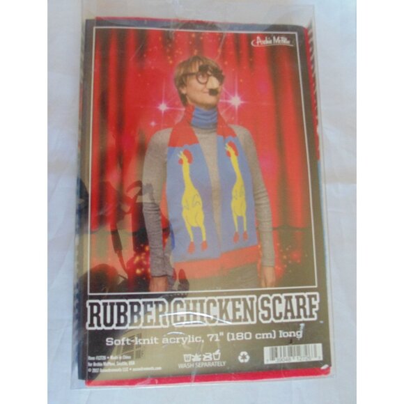 Archie McPhee - Rubber Chicken Scarf Blue Yellow Acrylic 71" - New in Box! - Picture 1 of 3